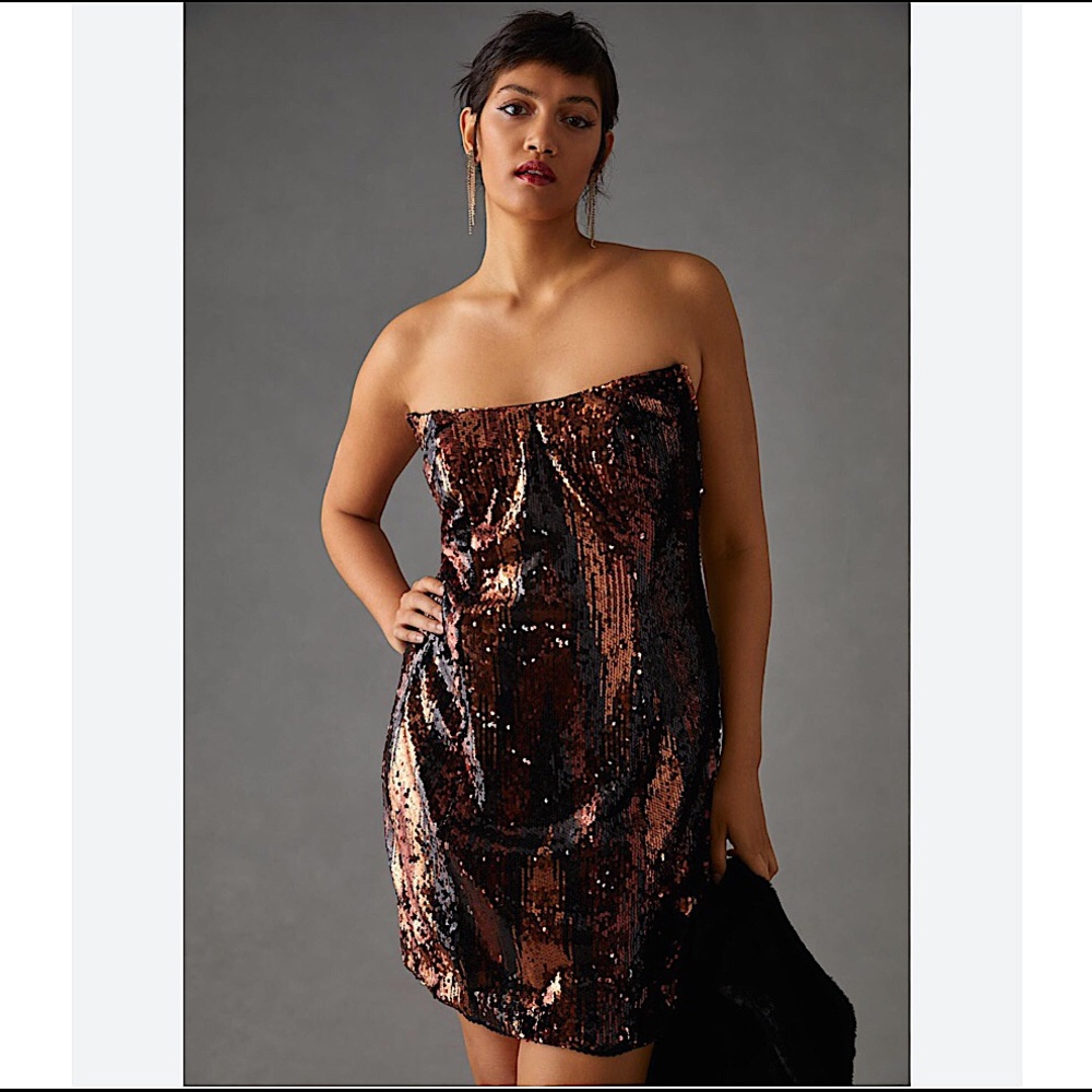 ANTHROPOLOGIE Strapless Sequin Mini Dress